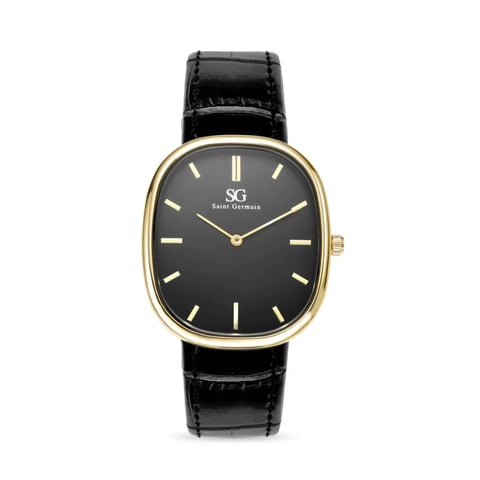 Relógio Minimalista Oval Croco Moncler Pulseira de Couro Preto | Like Joias e Acessórios