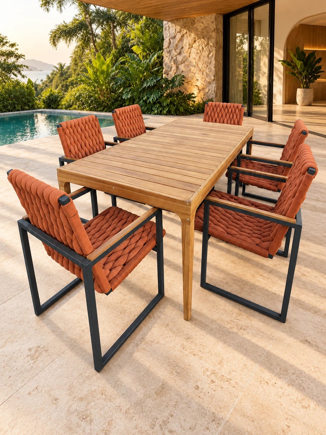 Conjunto de Mesa Retangular + 06 Poltronas França com Braço | Traços e Tramas