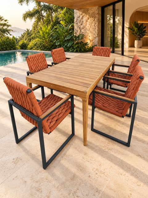 Conjunto de Mesa Retangular + 06 Poltronas França com Braço | Traços e Tramas