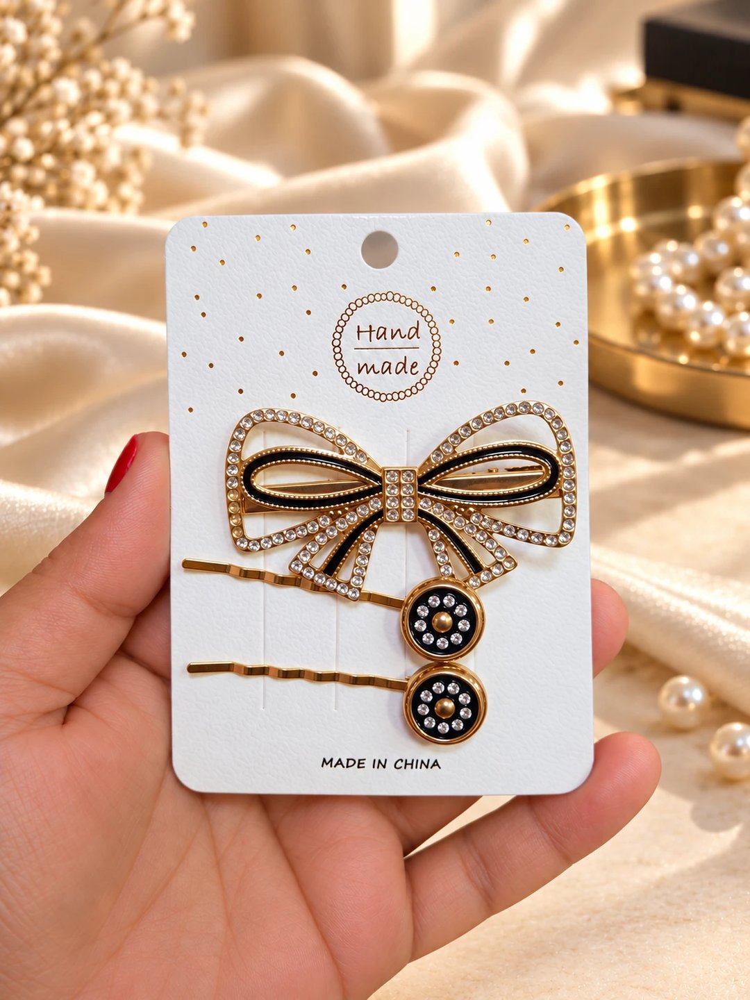 Presilhas douradas/preto com strass kit com 03unids (03 OPÇÕES) | Loja Chrysdape (2)