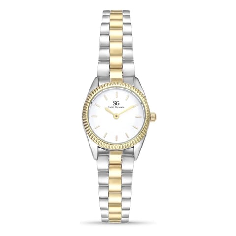 Relógio Celeste Bicolor Mini Prata e Dourado com Bisel Canelado | Like Joias e Acessórios