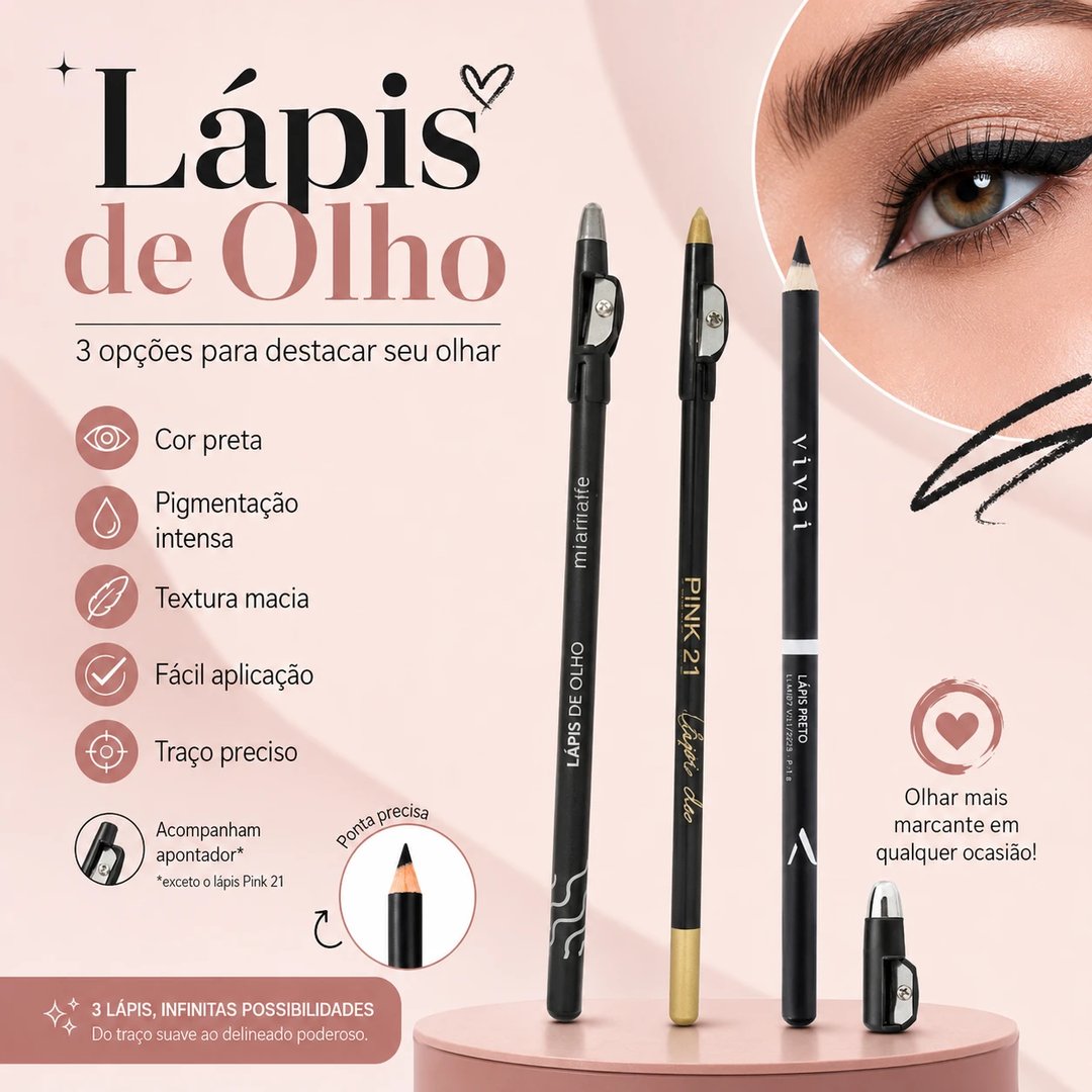 Lápis de Olho com apontador PRETO | Loja Chrysdape