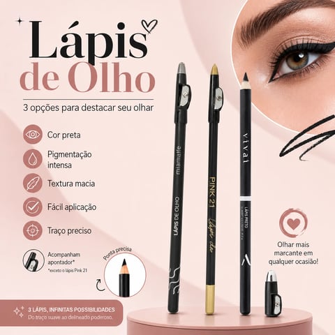 Lápis de Olho com apontador PRETO | Loja Chrysdape