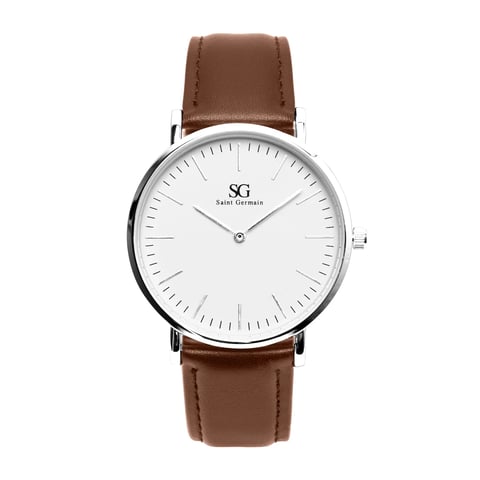 Relógio Masculino Marrom Pulseira de Couro Bronx Silver 40mm | Like Joias e Acessórios