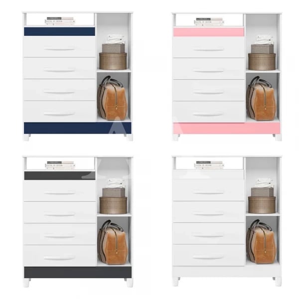Cômoda Albatroz Turquesa com 4 Gavetas e 1 Porta | ELETRO KIT (4)