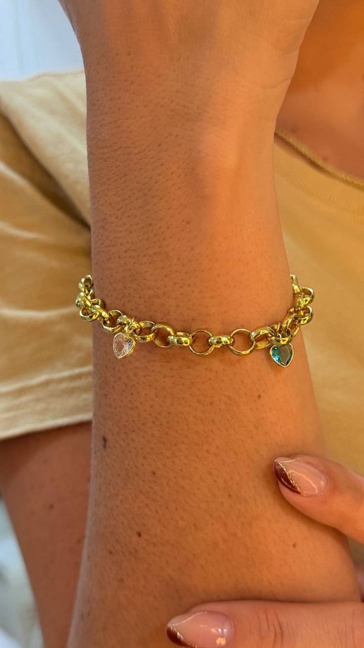 PULSEIRA ELO PORTUGUÊS COM 4 CORAÇÕES | Everest Jóias (2)