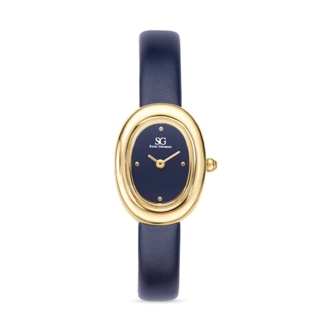 Relógio Feminino Oval Vintage Louvre Azul com Caixa Dourada | Like Joias e Acessórios