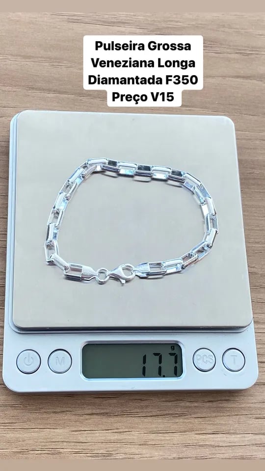 Pulseira Grossa Veneziana Longa Diamantada | Everest Jóias