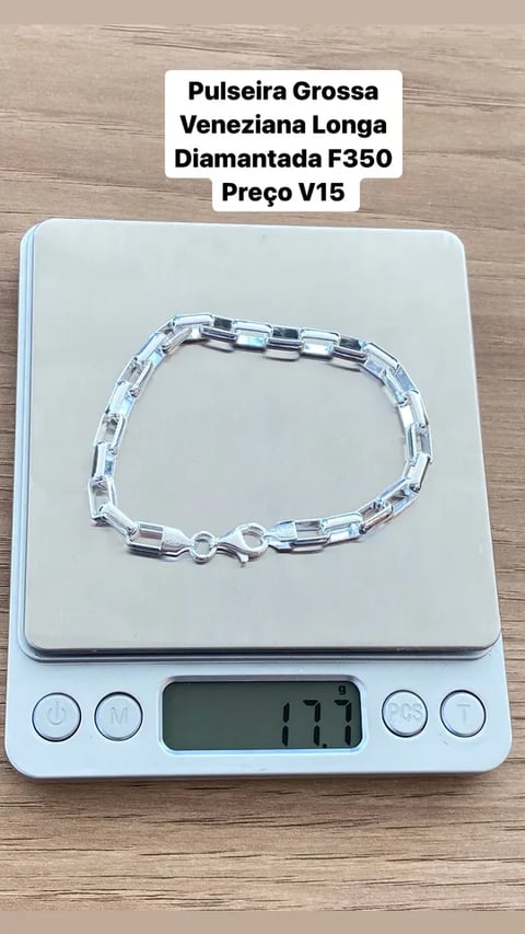 Pulseira Grossa Veneziana Longa Diamantada | Everest Jóias