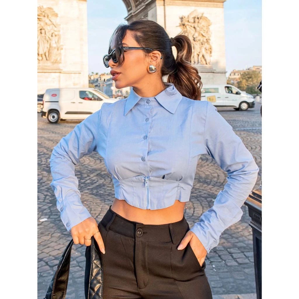 Blusa cropped manga longa | Linqui