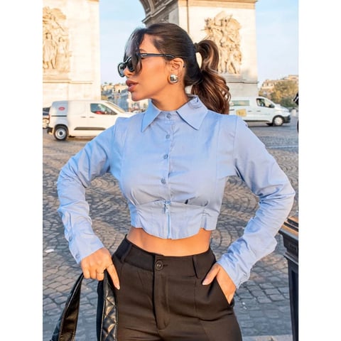 Blusa cropped manga longa | Linqui