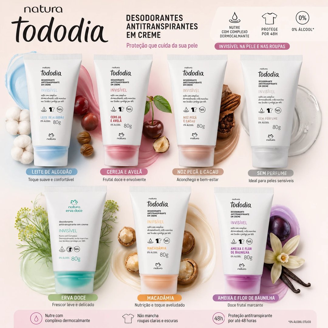Desodorante Antitranspirante em creme 48hs TODODIA 80g | Loja Chrysdape