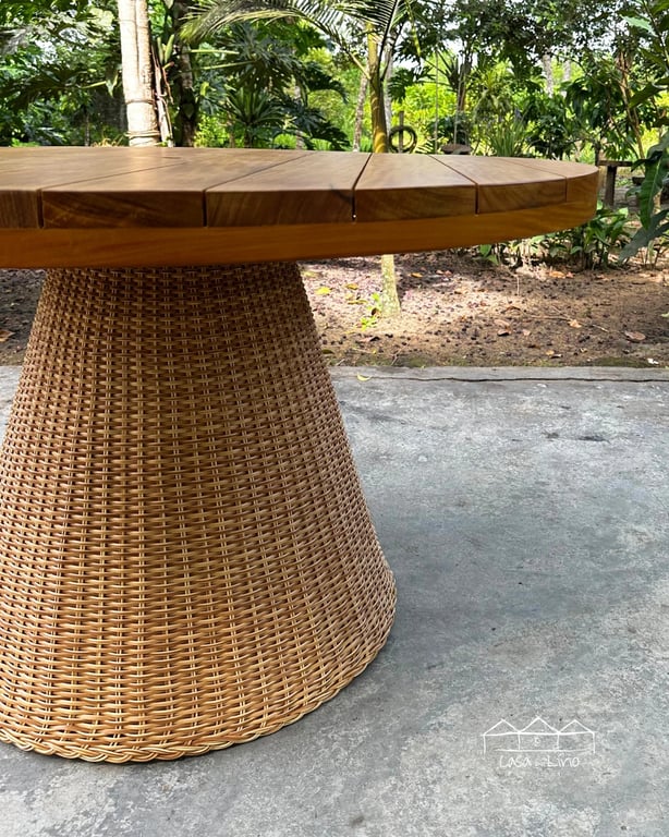 Mesa Cone Com Tampo Ripado E Base Em Junco Sintético | Casa do Lírio (2)