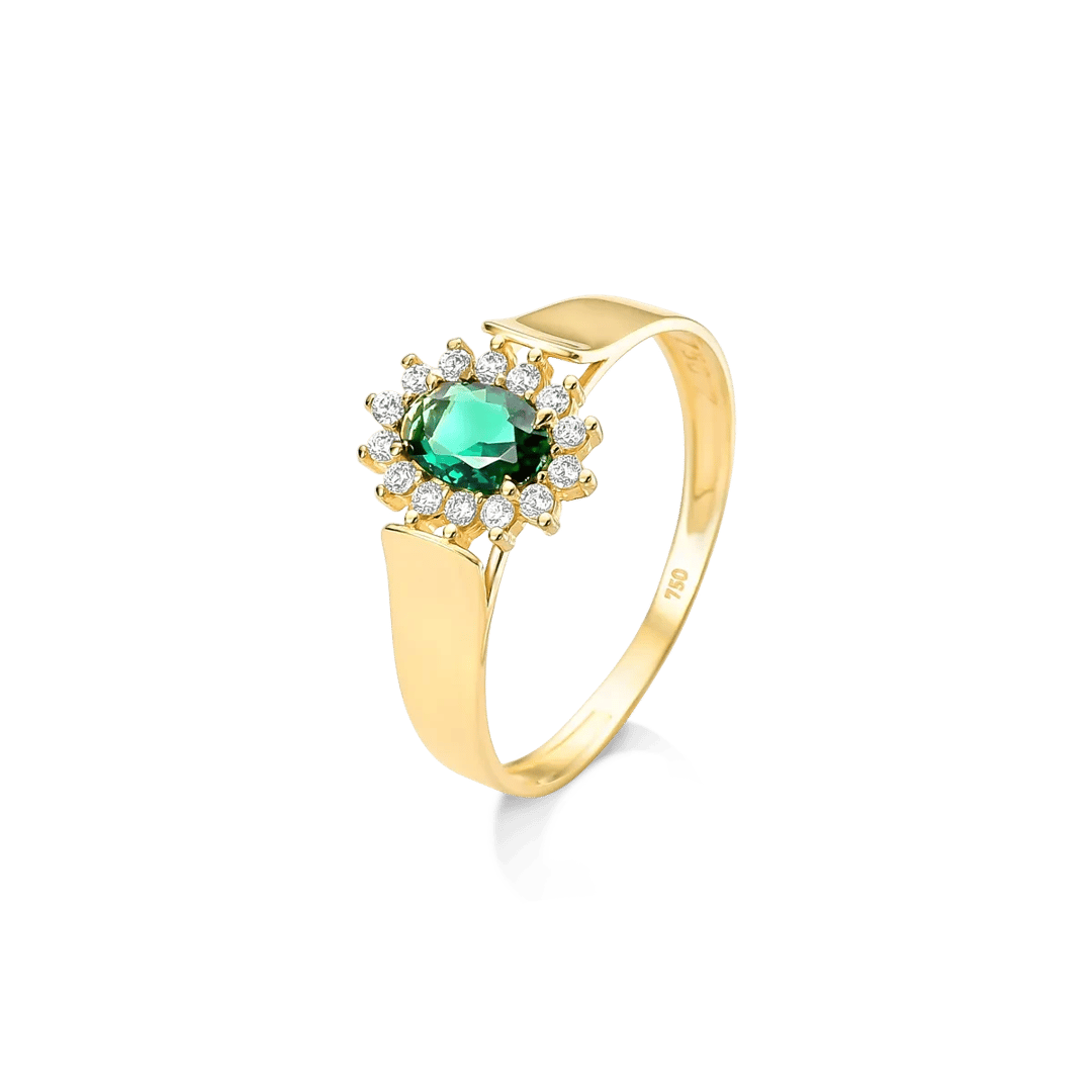 ANEL OVAL VERDE E VOLTA CRAVEJADA EM ZIRCÔNIAS - OURO 18K | Everest Jóias