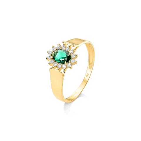 ANEL OVAL VERDE E VOLTA CRAVEJADA EM ZIRCÔNIAS - OURO 18K | Everest Jóias