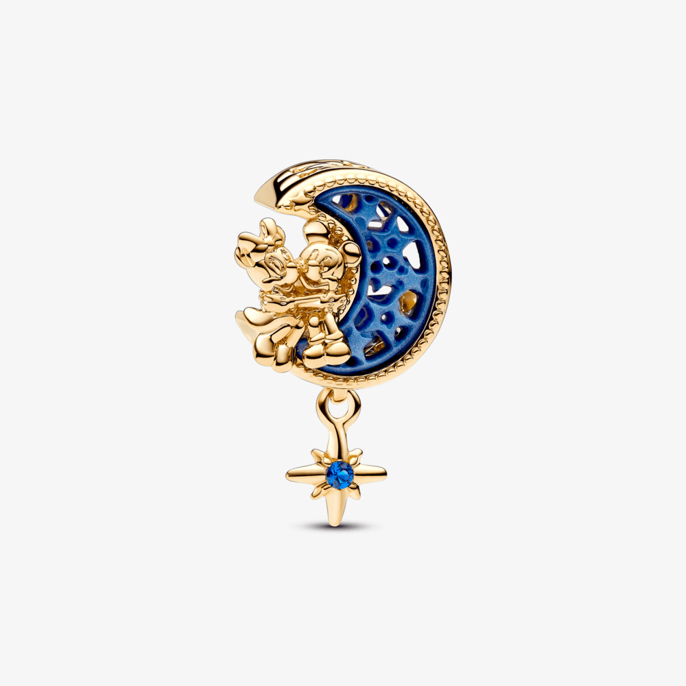 Charm de Ouro Pendente Disney Lua Crescente Mickey e Minnie | Like Joias e Acessórios
