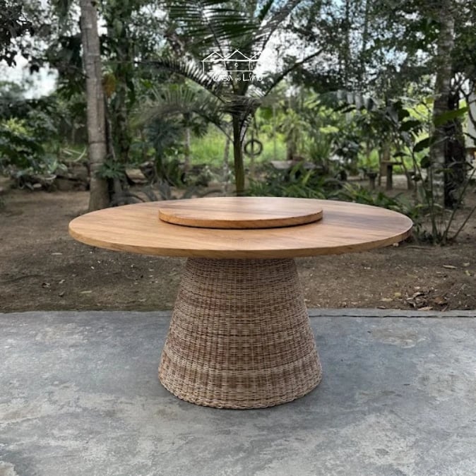 Mesa Cone Com Centro Giratório Em Junco Sintético | Casa do Lírio (2)