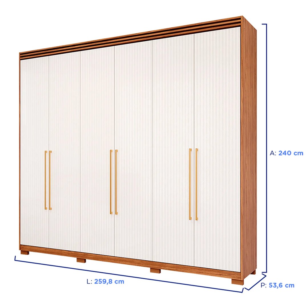 Roupeiro Panan Aurora 6 Portas com Espelho Interno e Kit Pés | ELETRO KIT (5)