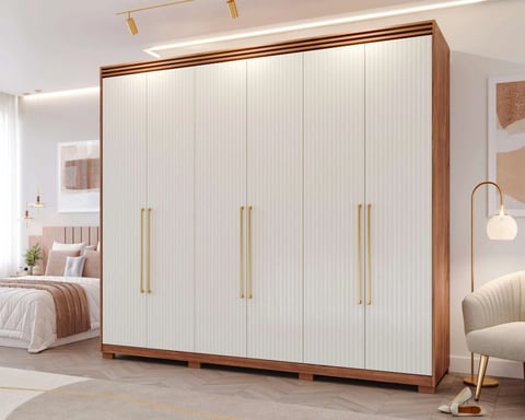 Roupeiro Panan Aurora 6 Portas com Espelho Interno e Kit Pés | ELETRO KIT