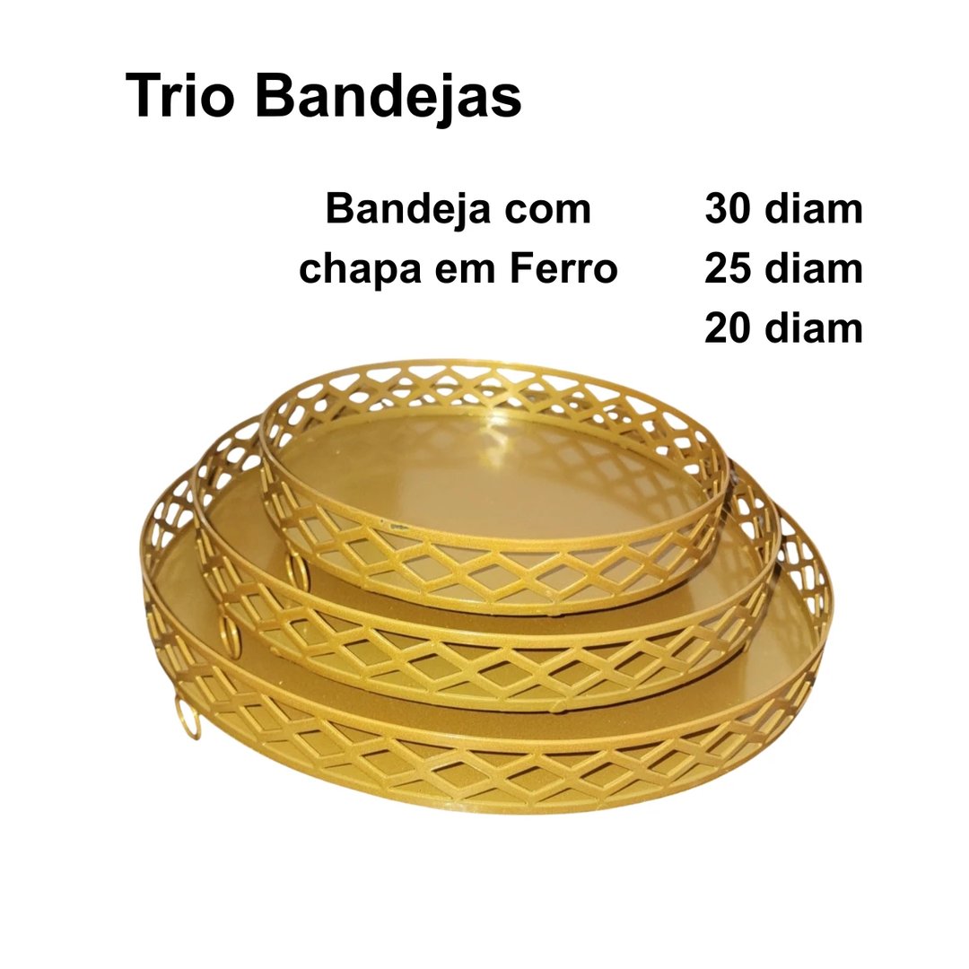 TRIO BANDEJAS LOSANGO CHAPA EM FERRO | ART'S FERRO
