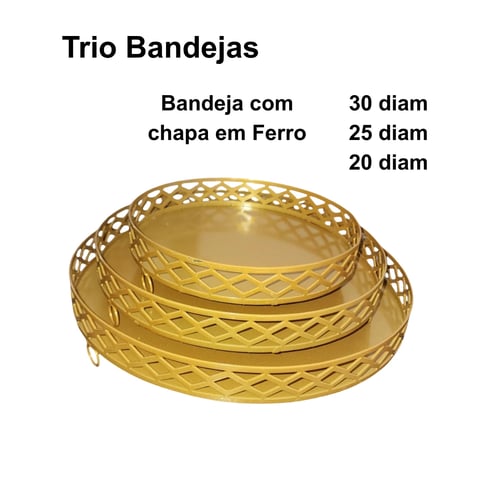TRIO BANDEJAS LOSANGO CHAPA EM FERRO | ART'S FERRO