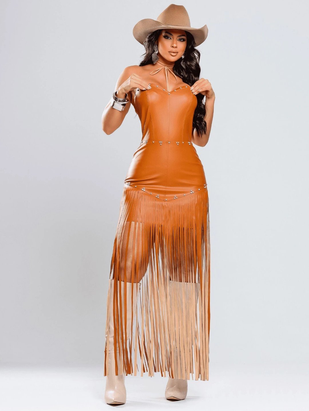Vestido Ombro A Ombro Couro Rodeio | Linqui