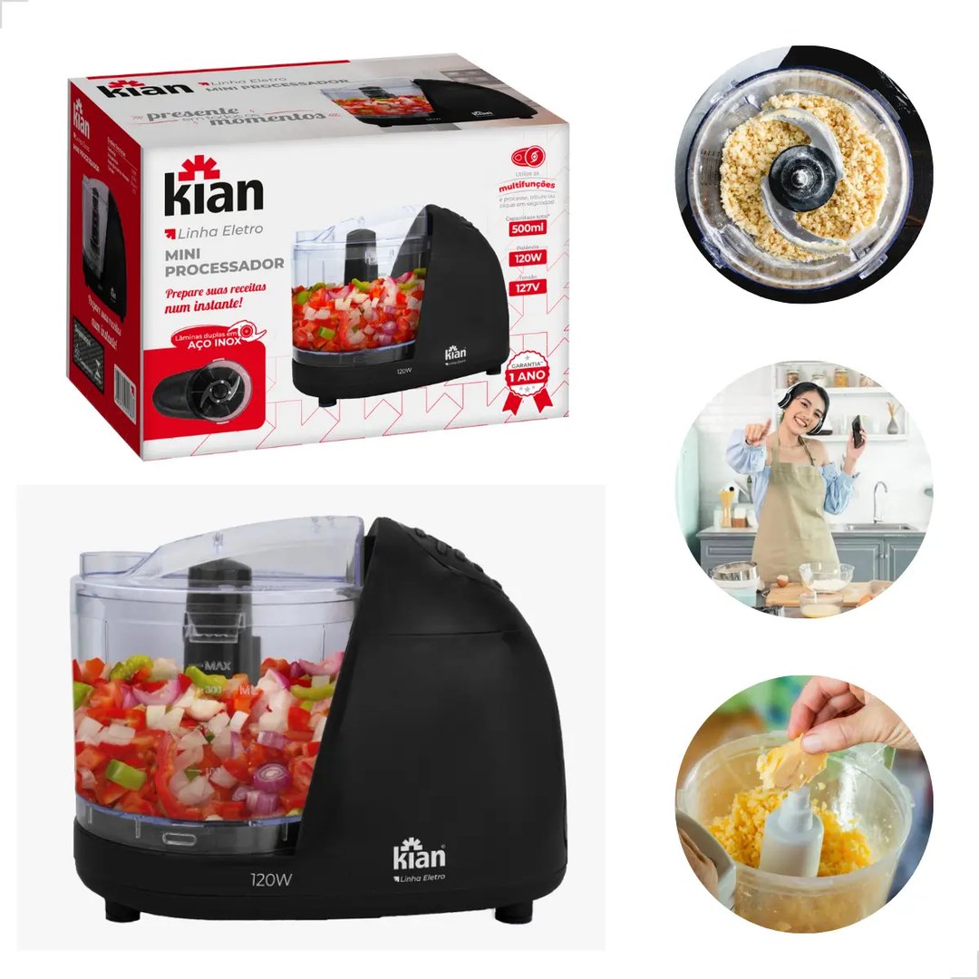 Mini Processador Elétrico de Alimentos Kian 500 mL Preto | Decoralar móveis e eletrodomésticos (3)