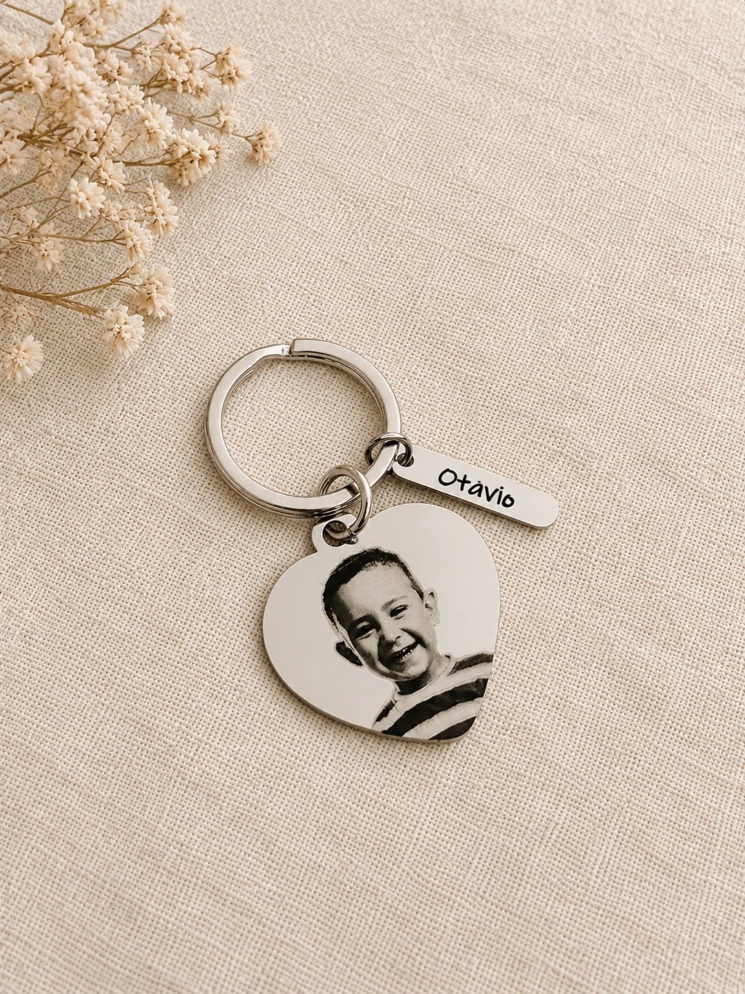 Personalizado | Chaveiro Coração com Chapinha - Aço Inox | Like Joias e Acessórios