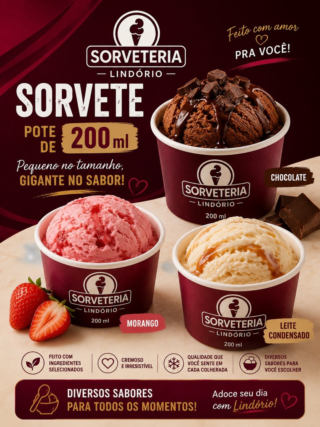 SORVETE POTE 200 ML | SORVETERIA LINDORIO