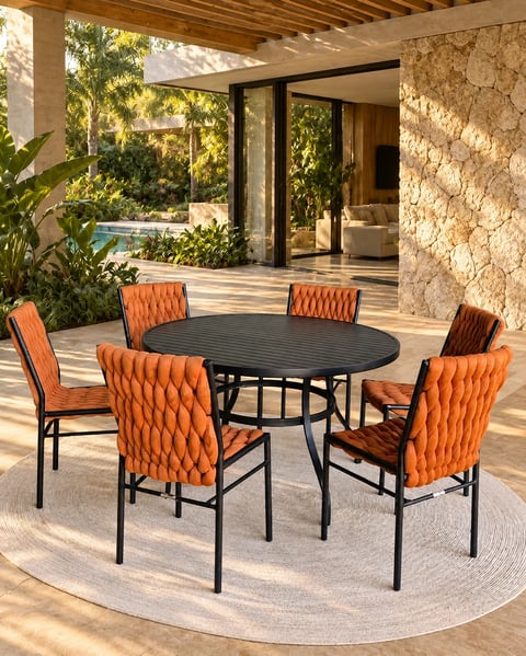 Conjunto de Mesa com Tampo em Madeira + 06 Cadeiras Sevilhas | Traços e Tramas