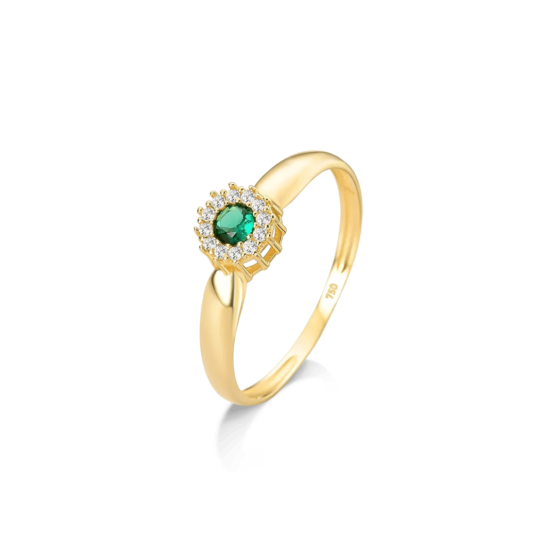 ANEL REDONDA VERDE E VOLTA CRAVEJADA EM ZIRCÔNIAS - OURO 18K | Everest Jóias