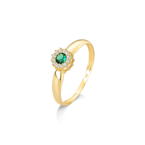 ANEL REDONDA VERDE E VOLTA CRAVEJADA EM ZIRCÔNIAS - OURO 18K | Everest Jóias