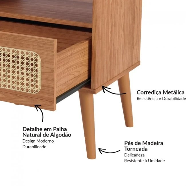 Mesa de Cabeceira Dalla Costa TW59JJ com 1 Gaveta | ELETRO KIT (2)