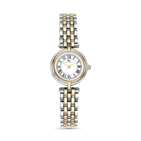 Relógio Feminino Redondo Heritage Bicolor Prata e Dourado com Números Romanos | Like Joias e Acessórios