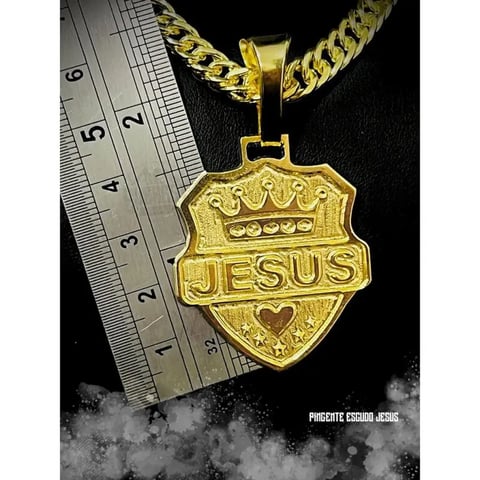 PINGENTE ESCUDO JESUS | Mafia do Ouro18k