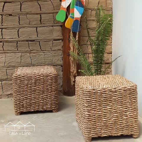 Pufe Quadrado Fibra Natural De Taboa | Casa do Lírio