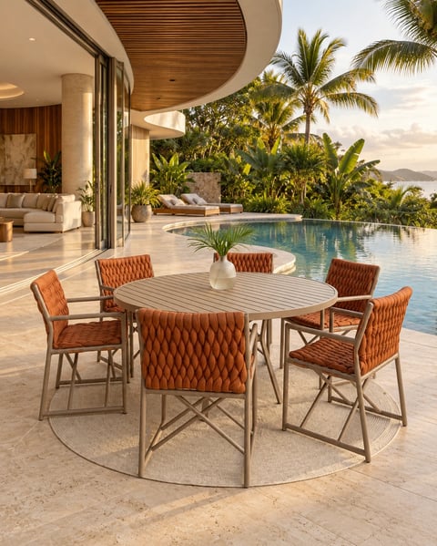 Conjunto de Mesa + 06 Poltronas Santorini | Traços e Tramas