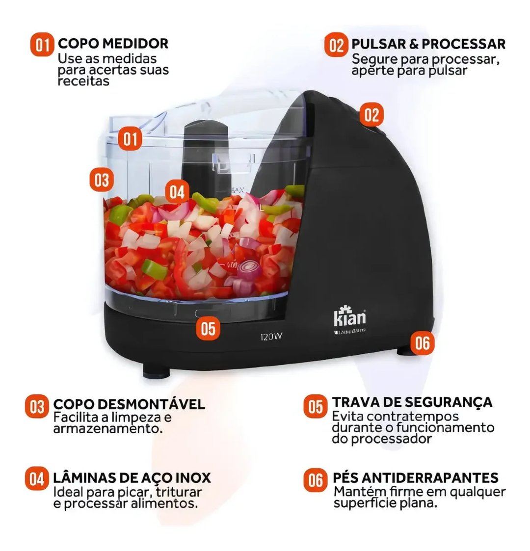 Mini Processador Elétrico de Alimentos Kian 500 mL Preto | Decoralar móveis e eletrodomésticos (2)