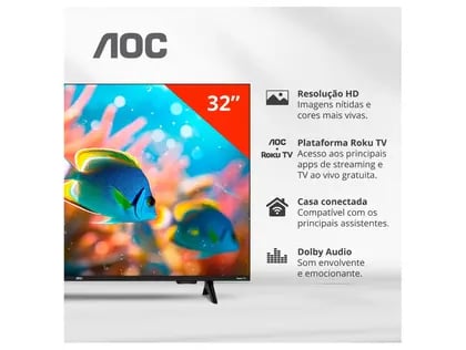 Smart TV 32" AOC HD DLED Série 5155 32S5155/78G Roku TV 2025 Polegadas: 32" | Decoralar móveis e eletrodomésticos (3)