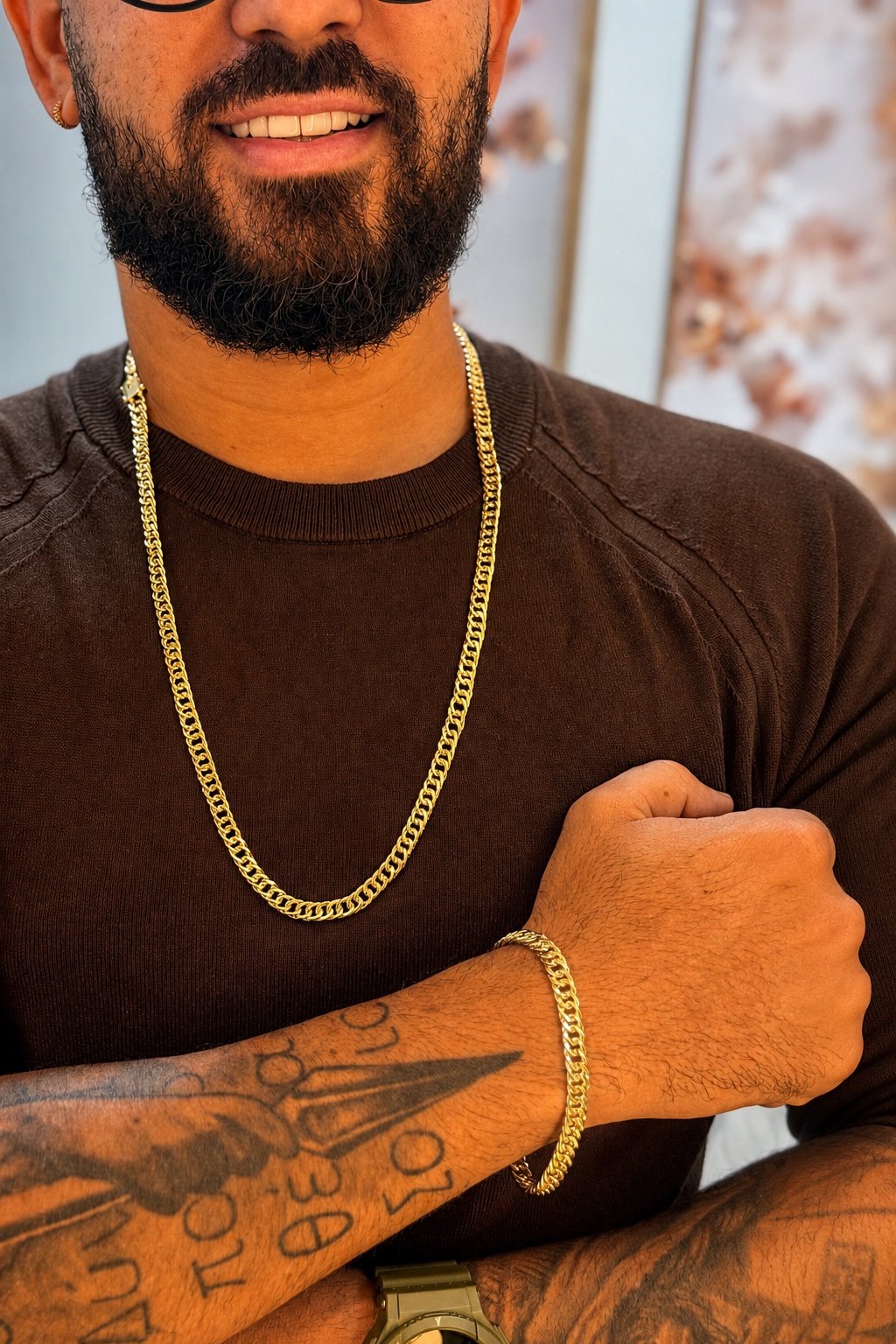 CONJUNTO CORRENTE + PULSEIRA GRUMET DE 5MM | Everest Jóias