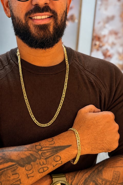 CONJUNTO CORRENTE + PULSEIRA GRUMET DE 5MM | Everest Jóias