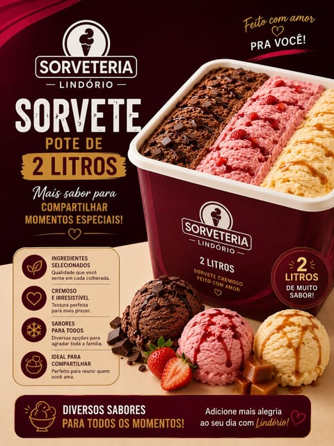 SORVETE POTE DE 2 LITROS | SORVETERIA LINDORIO