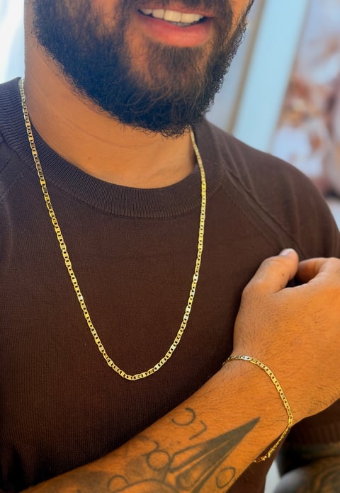 CONJUNTO CORRENTE + PULSEIRA PIASTRINE DE 4MM | Everest Jóias