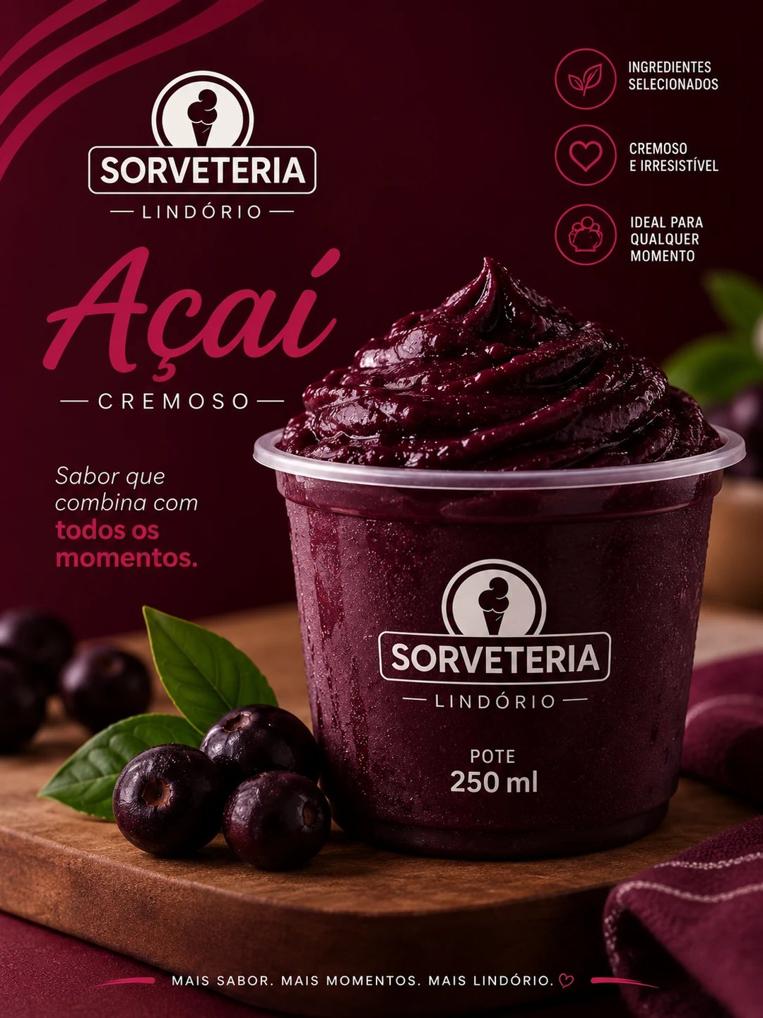 AÇAI POTE 250 ML | SORVETERIA LINDORIO