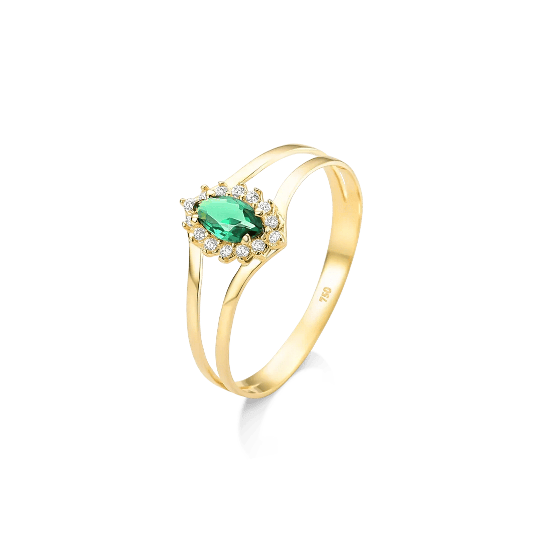 ANEL NAVETE VERDE E VOLTA CRAVEJADA EM ZIRCÔNIAS - OURO 18K | Everest Jóias