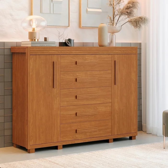 Cômoda Fenix Havana com 5 Gavetas e 2 Portas | ELETRO KIT