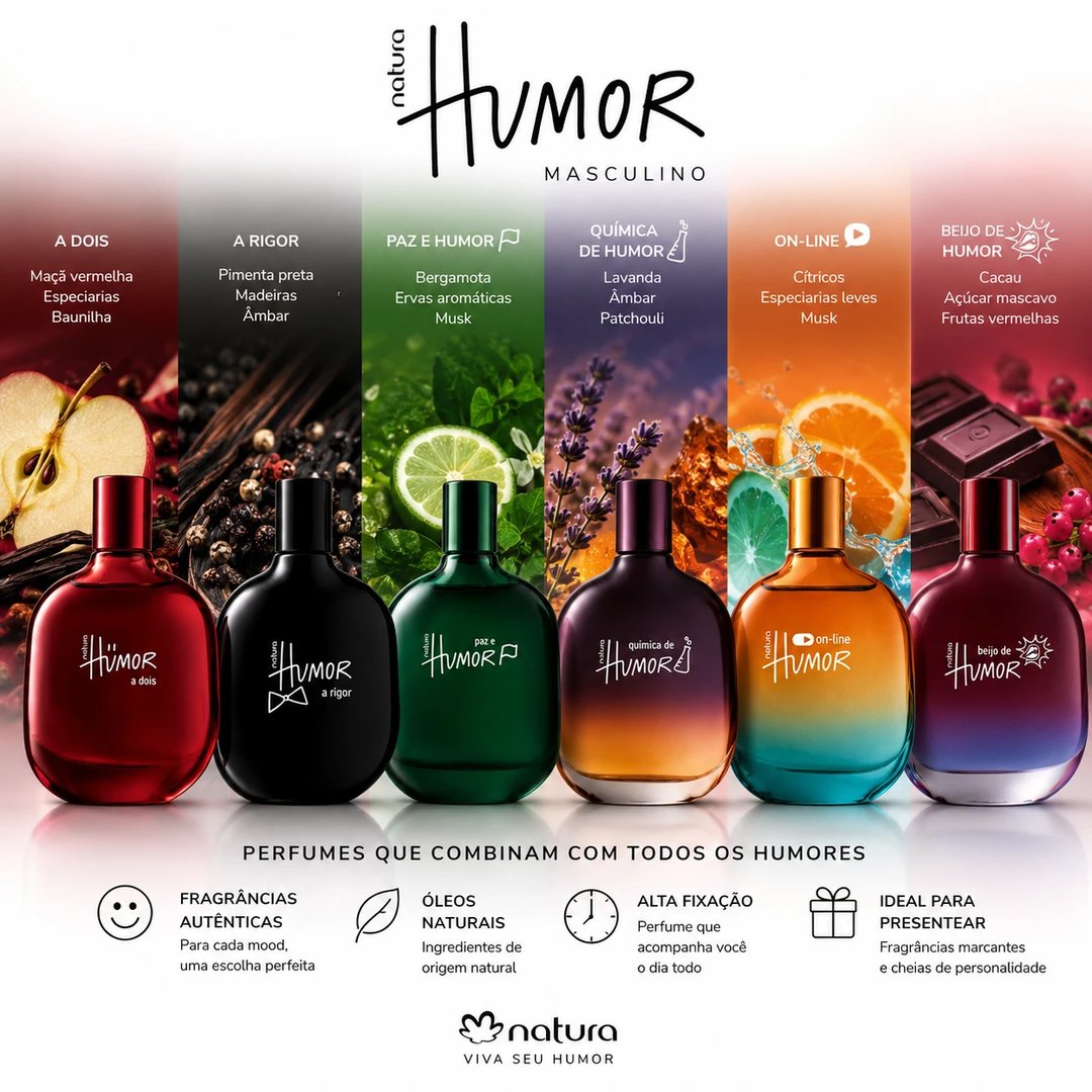 Perfume HUMOR MASCULINO 75ml Natura | Loja Chrysdape