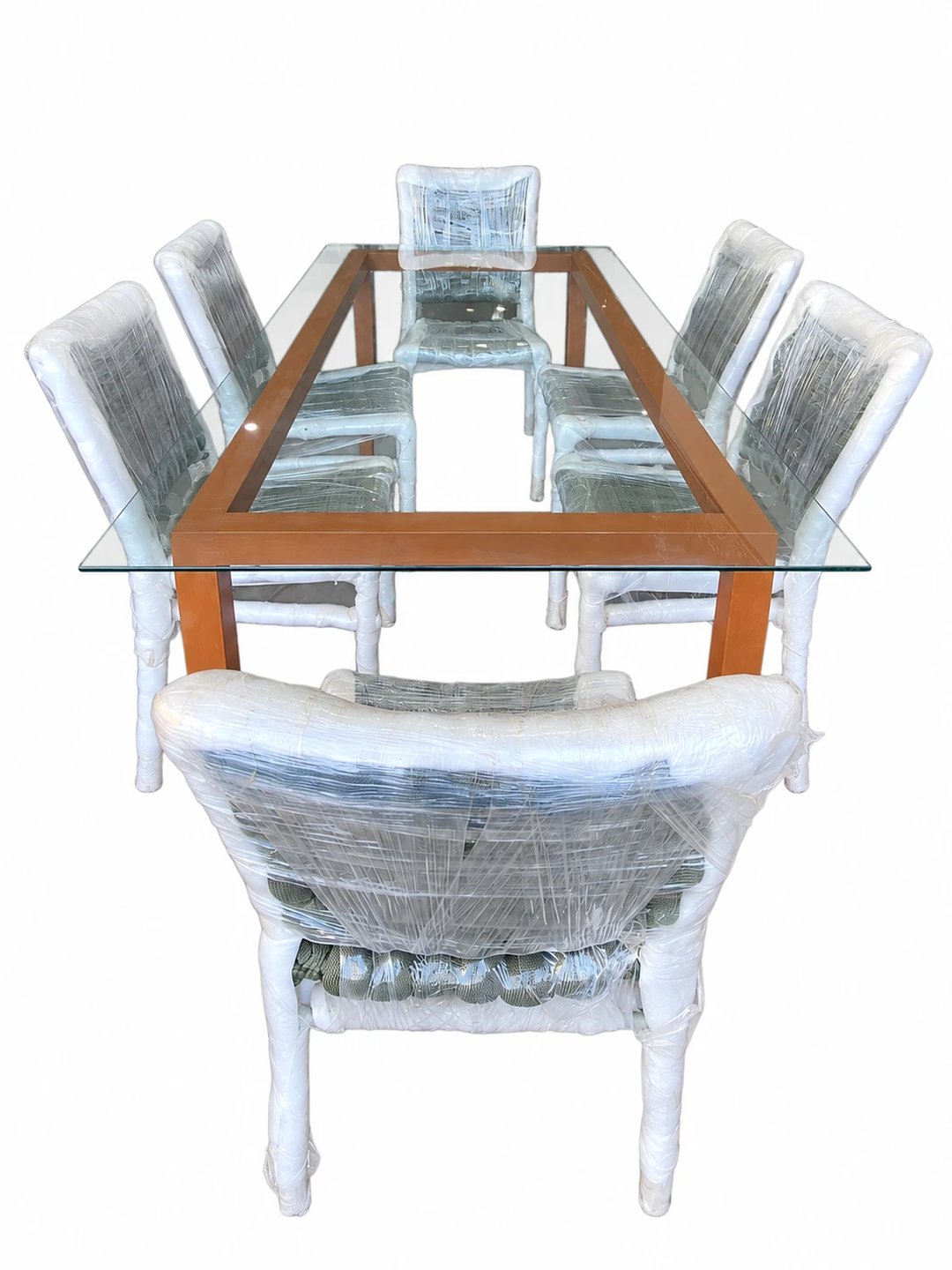 Conjunto de Mesa Retangular + 06 Cadeiras Iracema Sem Braço Verde Militar | Traços e Tramas