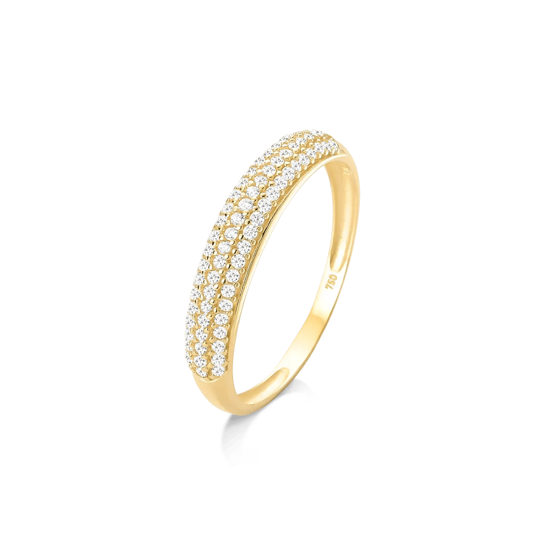 ANEL MEIA ALIANÇA CRAVEJADO COM 3 FILEIRAS DE ZIRCÔNIAS - OURO 18K | Everest Jóias