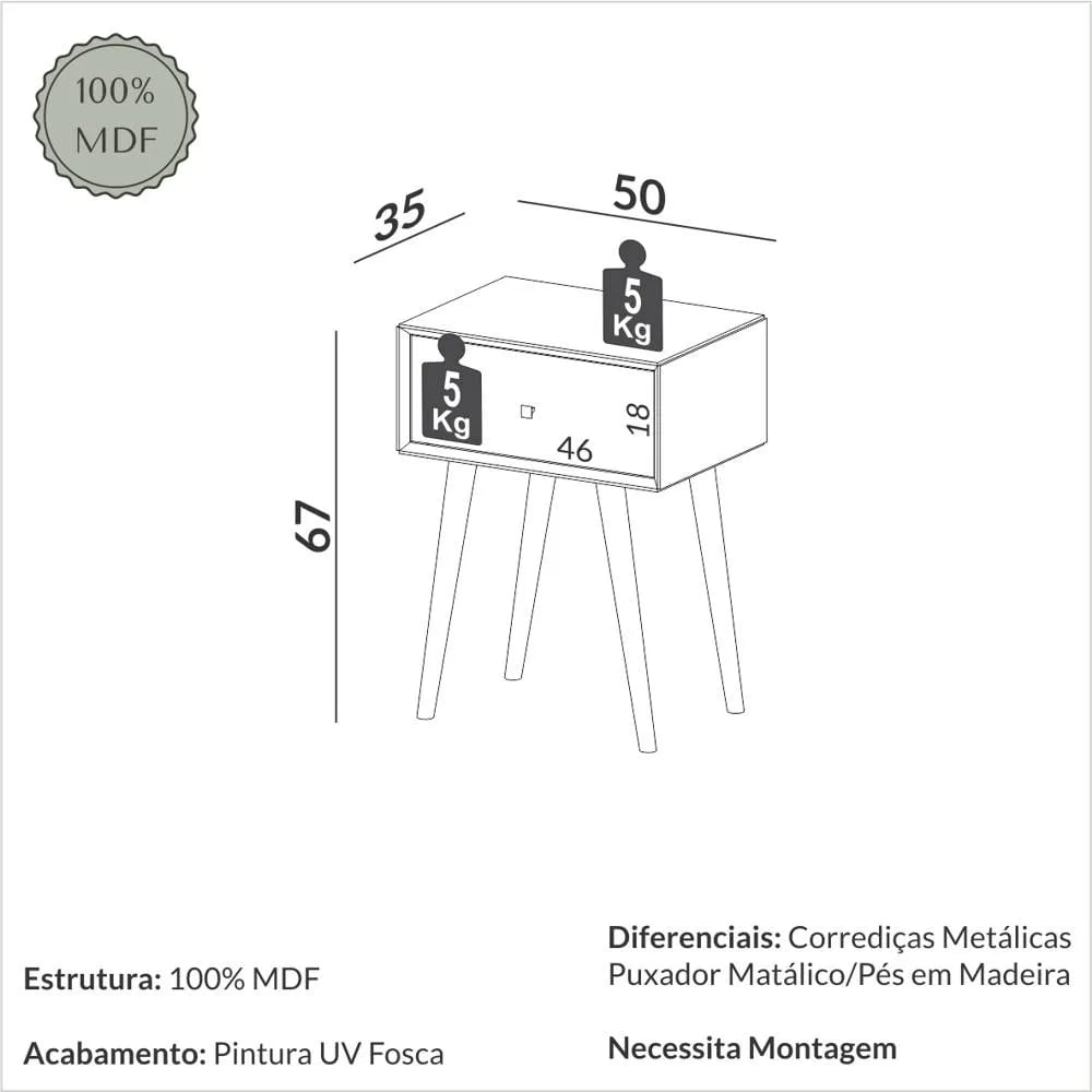 Mesa de Cabeceira Dalla Costa TW49JJ com 1 Gaveta | ELETRO KIT (4)